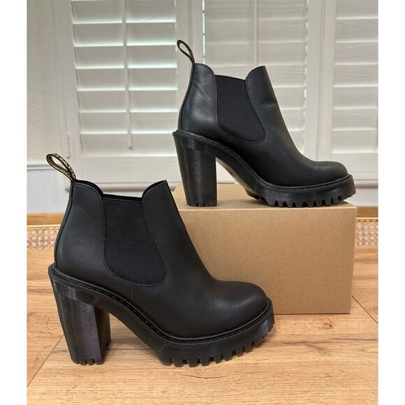 Dr. Martens Docs Hurston Leather Heeled Chelsea Boots Black Sendal Size 8 NWOB - Picture 2 of 12